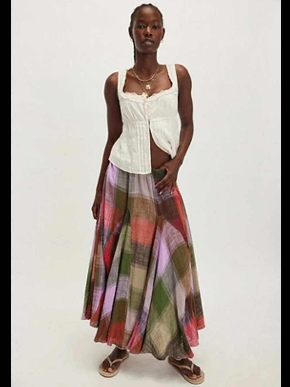 EUC FREE PEOPLE MADRAS THAT LINEN MAXI SKIRT